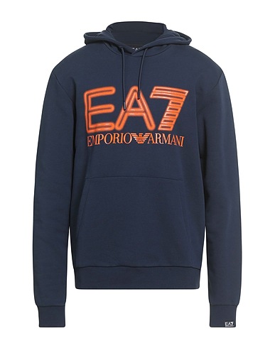 EA7 Hooded track jacket  Navy blue 100% Cotton, Elastane