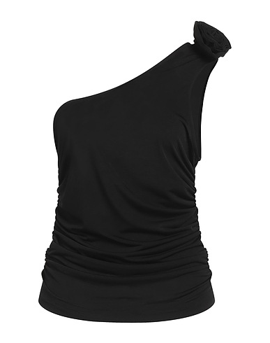 MERCI ITALIA One-shoulder top Black 94% Polyester, 6% Elastane