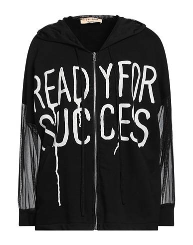 LE STREGHE Hooded track jacket  Black 75% Cotton, 25% Polyester, Polyamide