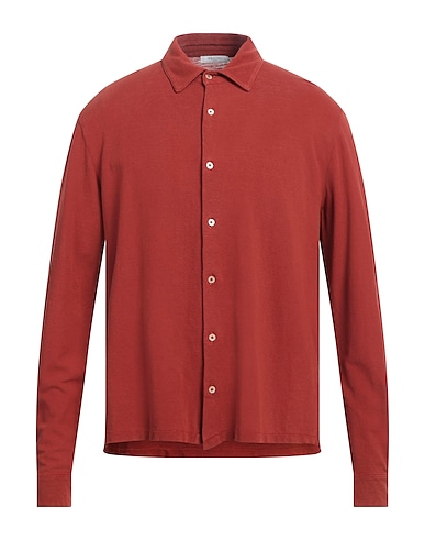 BOGLIOLI Solid color shirt Brick 70% Cotton, 30% Linen