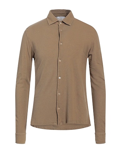 BOGLIOLI Solid color shirt Khaki 70% Cotton, 30% Linen