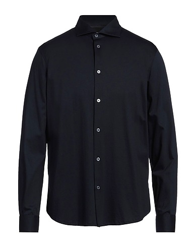 BARBATI Solid color shirt Midnight blue 50% Cotton, 50% Modal
