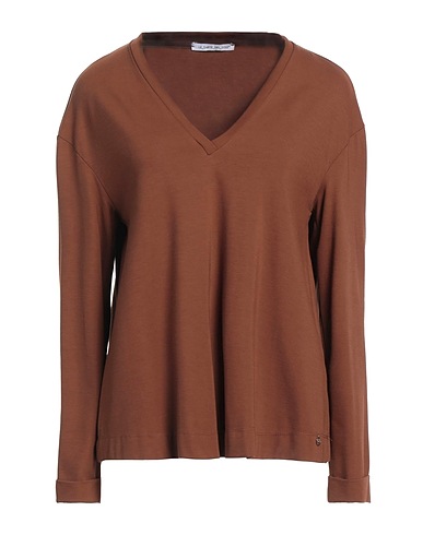 LE SARTE DEL SOLE Basic T-Shirt Brown 60% Viscose, 31% Polyamide, 9% Elastane