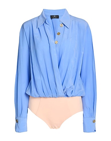 ELISABETTA FRANCHI TOPWEAR Celeste 100% Seta, Poliammide, Elastan