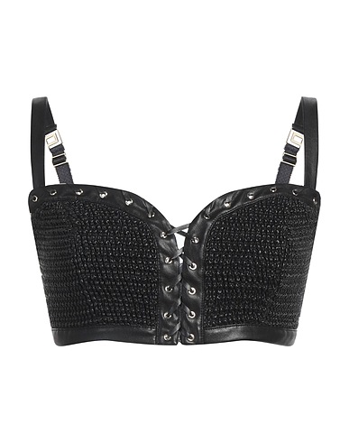 ELISABETTA FRANCHI Top Black 100% Polyester, Polyurethane coated