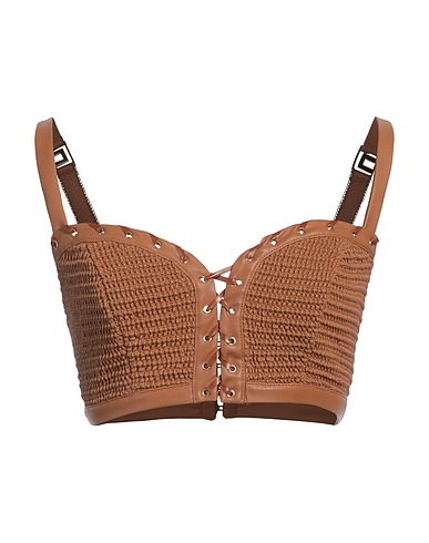 ELISABETTA FRANCHI Top Camel 100% Polyester, Polyurethane coated