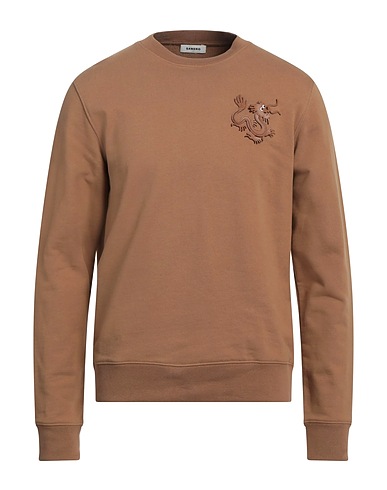 SANDRO Sweatshirt Light brown 100% Cotton, Elastane, Polyurethane