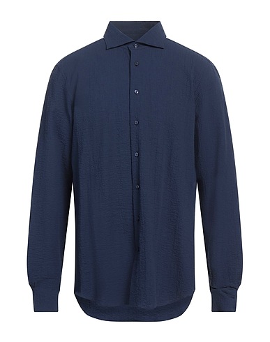 EMANUEL BERG Camicia tinta unita Blu notte 98% Cotone, 2% Elastan
