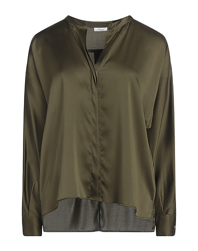 I HEART Solid colour shirts & blouses Military green 92% Silk, 8% Elastane
