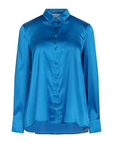 PUROTATTO Solid color shirts & blouses Azure 92% Silk, 8% Elastane