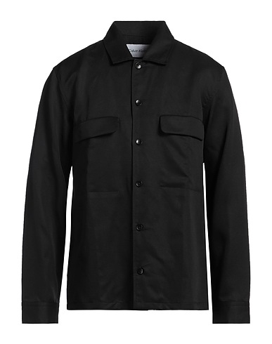 CALVIN KLEIN Solid colour shirt Black 77% Lyocell, 23% Linen