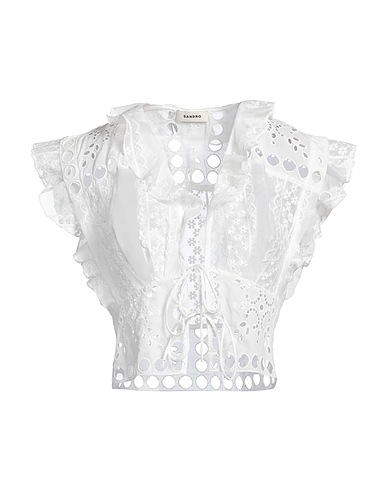 SANDRO Top White 100% Polyester, Cotton