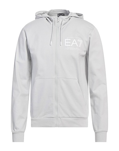 EA7 Hooded track jacket  Light grey 100% Cotton, Elastane