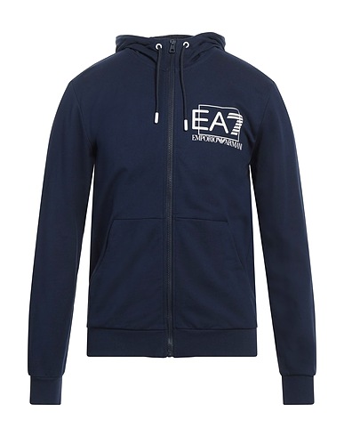 EA7 Hooded track jacket  Navy blue 100% Cotton, Elastane