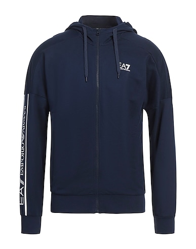 EA7 Hooded track jacket  Navy blue 100% Cotton, Elastane