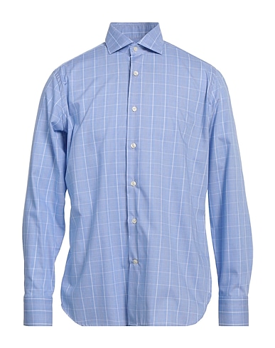 CALIBAN Patterned shirt Light blue 100% Cotton