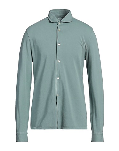 FEDELI Solid colour shirt Sage green 100% Cotton