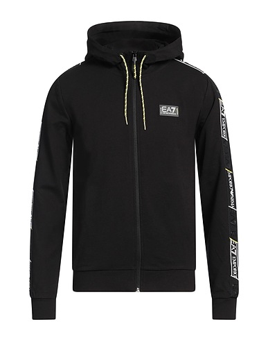 EA7 Hooded track jacket  Black 100% Cotton, Elastane, Polyamide, Polyester