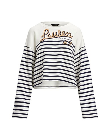 LAUREN RALPH LAUREN Sweatshirt Striped French Terry Cropped Sweatshirt 100% Cotton
