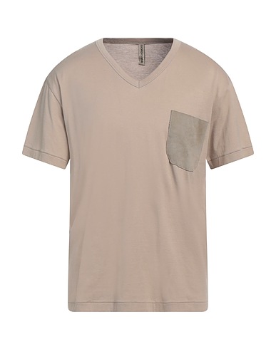 GIORGIO BRATO T-shirt Sand 100% Cotton, Leather, Elastane