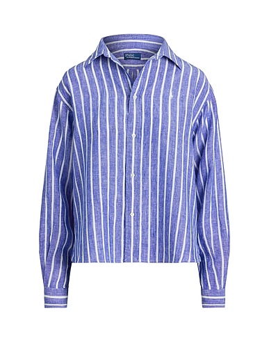 POLO RALPH LAUREN ストライプ柄シャツ Wide Cropped Gingham Linen Shirt ライトブルー リネン 100%