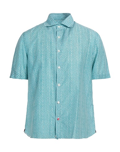 ISAIA Patterned shirt Turquoise 80% Cotton, 20% Silk
