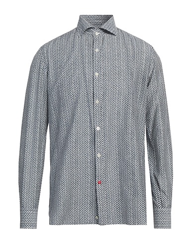 ISAIA Patterned shirt Slate blue 80% Cotton, 20% Silk