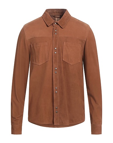 GIORGIO BRATO Camicia tinta unita Marrone 100% Pelle