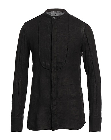 MASNADA Einfarbiges Hemd Schwarz 100% Leinen