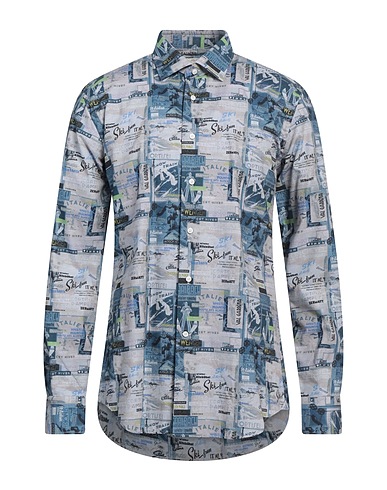DEL SIENA Patterned shirt Slate blue 100% Cotton