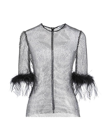GIUSEPPE DI MORABITO Top Black 100% Polyamide, Elastane, Ostrich feathers
