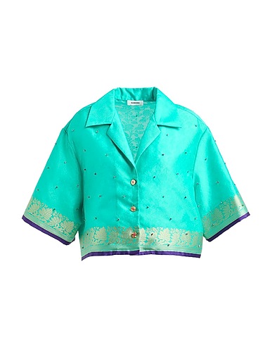 SANDRO Floral shirts & blouses Green 65% Polyester, 31% Polyamide, 4% Metallic fiber