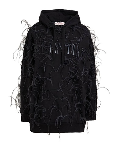 VALENTINO GARAVANI Felpa Nero 100% Cotone, Elastan, Piume di struzzo