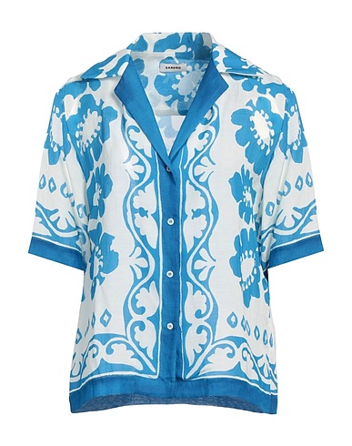 SANDRO Floral shirts & blouses Azure 65% Viscose, 35% Linen, Mother-of-pearl