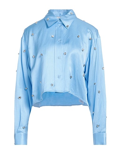 SANDRO Shirts Light blue 82% Viscose, 18% Linen, Steel, Glass