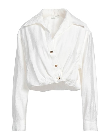 SANDRO Solid color shirts & blouses White 54% Viscose, 32% Linen, 14% Polyamide