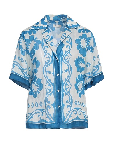 SANDRO Floral shirts & blouses Azure 100% Ramie, Mother-of-pearl