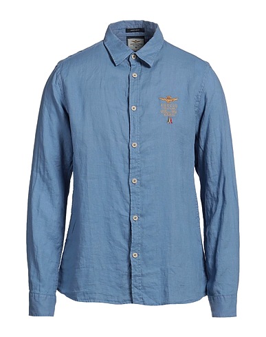 AERONAUTICA MILITARE Einfarbiges Hemd Blaugrau 100% Leinen