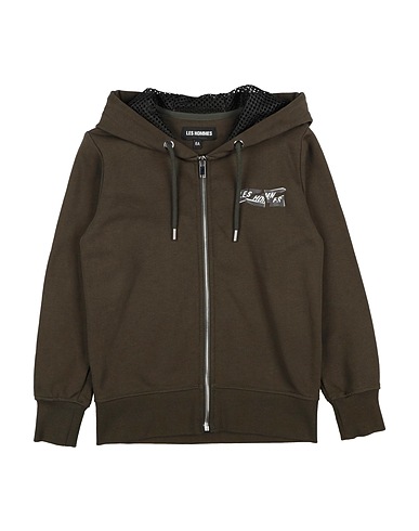 LES HOMMES Hooded track jacket  Military green 100% Cotton