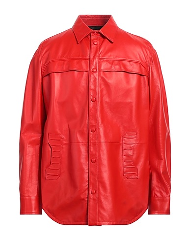 FERRARI Solid color shirt Red 100% Lambskin