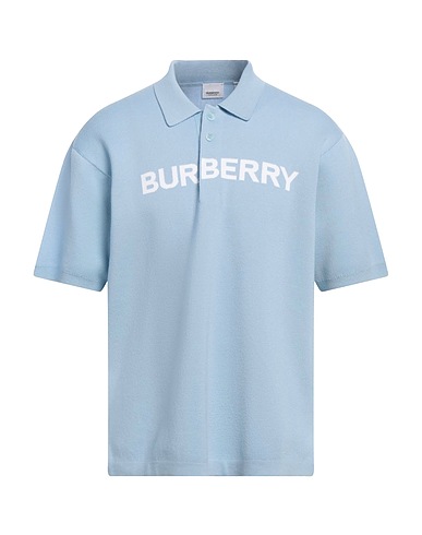 BURBERRY Polo shirt Sky blue 74% Wool, 26% Cotton