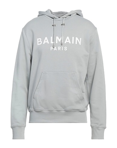 BALMAIN Hooded sweatshirt Light grey 100% Cotton, Elastane