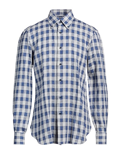BARBA Napoli Checked shirt Blue 58% Linen, 42% Cotton
