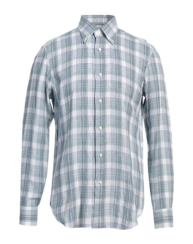 BARBA Napoli Kariertes Hemd Taubenblau 100% Leinen