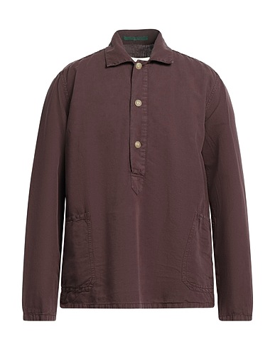 HAND PICKED Solid colour shirt Dark brown 55% Cotton, 45% Linen