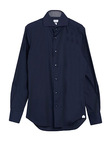 BORSA Solid colour shirt Navy blue 100% Cotton
