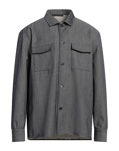 LOW BRAND Camicia di jeans Nero 52% Lana Vergine, 48% Cotone