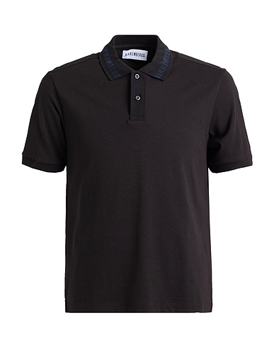 BIKKEMBERGS Polo shirt Black 95% Cotton, 5% Elastane