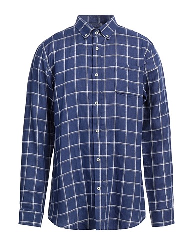 BARBOUR Checked shirt Navy blue 90% Linen, 10% Polyester