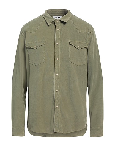THE.NIM STANDARD Chemise de couleur unie Vert sauge 98% Coton, 2% Élasthanne